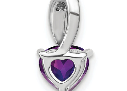 14k White Gold Amethyst and Diamond Heart Pendant, 13.4 x 6.7mm