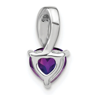 14K White Gold Amethyst and Diamond Heart Pendant, 13.4 x 6.7mm