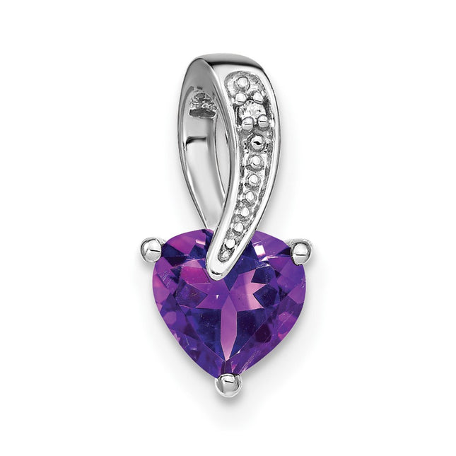 14k White Gold Amethyst and Diamond Heart Pendant, 13.4 x 6.7mm