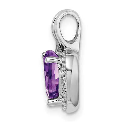 14K White Gold Amethyst and Diamond Heart Pendant, 15.5 x 10mm