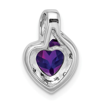 14K White Gold Amethyst and Diamond Heart Pendant, 15.5 x 10mm