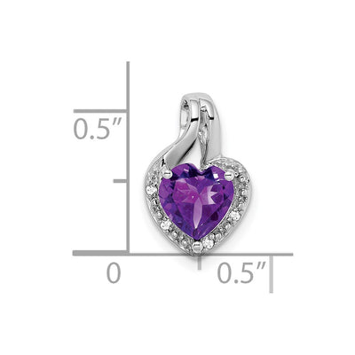14K White Gold Amethyst and Diamond Heart Pendant, 15.5 x 10mm