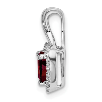 14K White Gold Garnet and Diamond Halo Heart Pendant