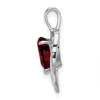 14K White Gold Garnet and Diamond Heart Pendant, 19 x 11.75mm