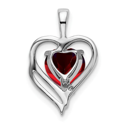 14K White Gold Garnet and Diamond Heart Pendant, 19 x 11.75mm