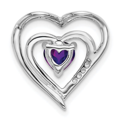 14K White Gold Amethyst and Diamond Heart Pendant, 16.4 x 16mm