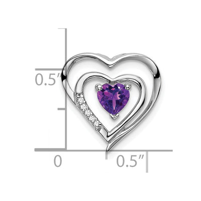 14K White Gold Amethyst and Diamond Heart Pendant, 16.4 x 16mm