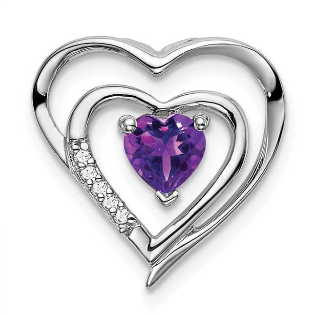 14k White Gold Amethyst and Diamond Heart Pendant, 16.4 x 16mm