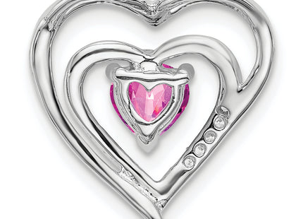 14k White Gold Created Pink Sapphire and Diamond Heart Pendant, 16.4 x 16mm