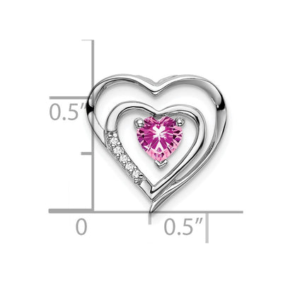 14K White Gold Created Pink Sapphire and Diamond Heart Pendant, 16.4 x 16mm