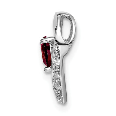 14K White Gold Garnet and Diamond Heart Pendant, 14.4 x 15.3mm
