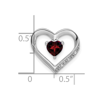 14K White Gold Garnet and Diamond Heart Pendant, 14.4 x 15.3mm