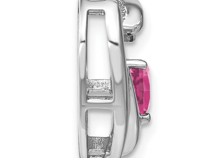 Sterling Silver Rhod-plated Created Pink Sapphire/Diamond Pendant, 16 x 16.16mm