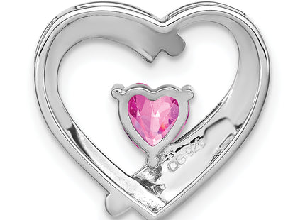 Sterling Silver Rhod-plated Created Pink Sapphire/Diamond Pendant, 16 x 16.16mm