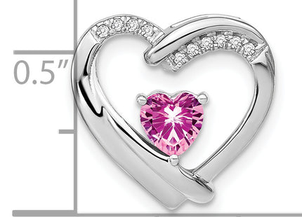 Sterling Silver Rhod-plated Created Pink Sapphire/Diamond Pendant, 16 x 16.16mm