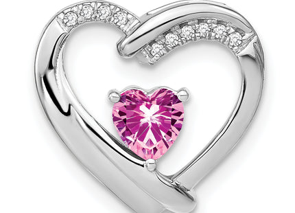 Sterling Silver Rhod-plated Created Pink Sapphire/Diamond Pendant, 16 x 16.16mm