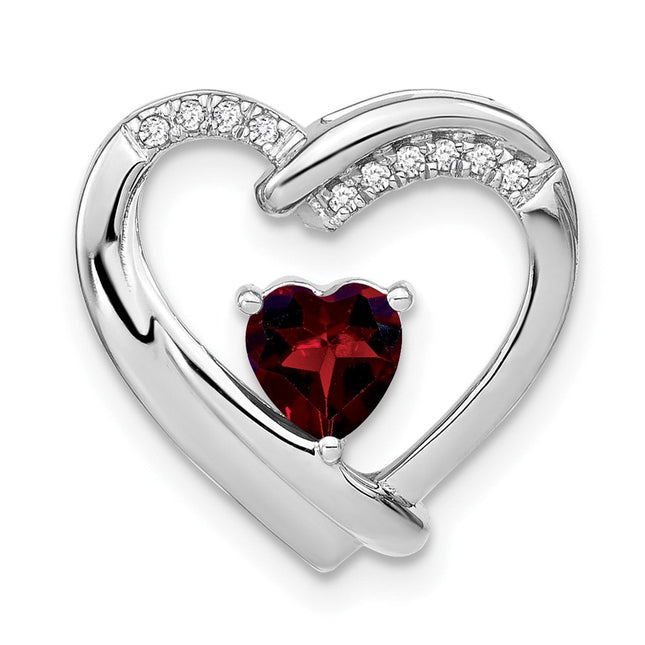 Sterling Silver Rhodium-plated Garnet and Diamond Pendant, 16 x 16.16mm
