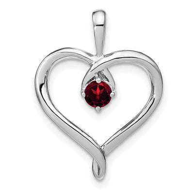14K white gold garnet heart pendant