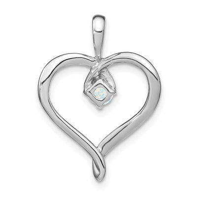 14K White Gold Created Opal Heart Pendant