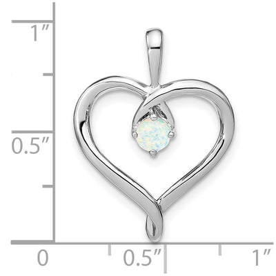14K White Gold Created Opal Heart Pendant