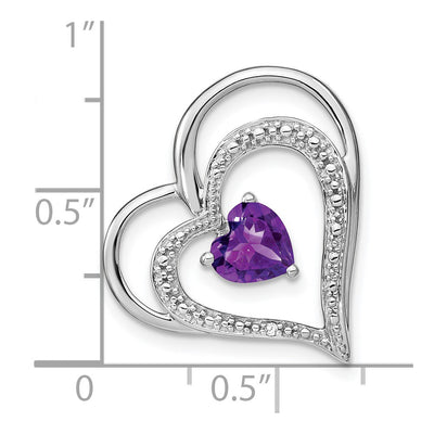 14K White Gold Amethyst and Diamond Heart Chain Slide, 23 x 21.5mm
