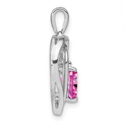 Sterling Silver Rhod-plated Created Pink Sapphire/Diamond Pendant, 25.1 x 16.7mm