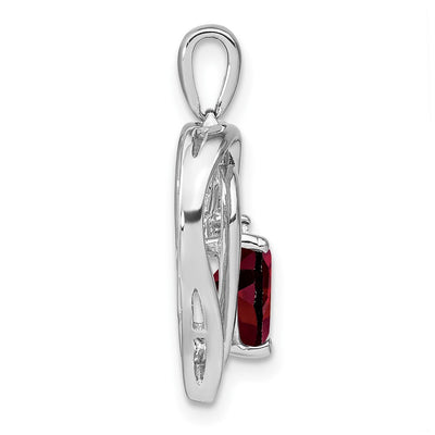 Sterling Silver Rhodium-plated Garnet and Diamond Pendant, 25.1 x 16.7mm