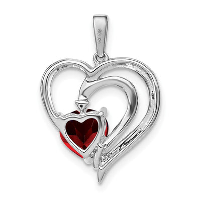 Sterling Silver Rhodium-plated Garnet and Diamond Pendant, 25.1 x 16.7mm