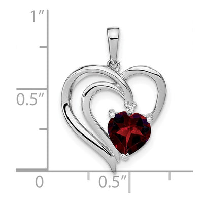 Sterling Silver Rhodium-plated Garnet and Diamond Pendant, 25.1 x 16.7mm