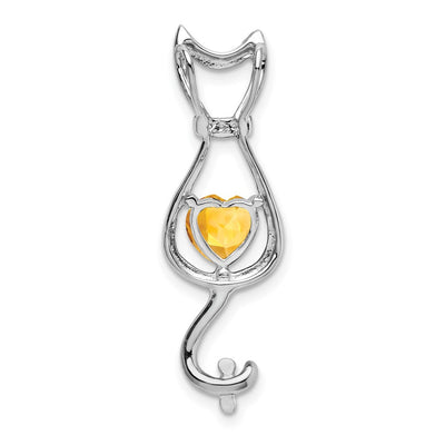 14K White Gold Citrine and Diamond Cat Pendant