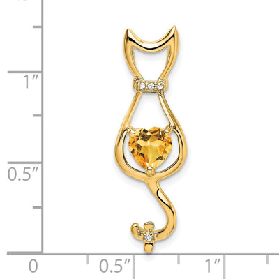14K Citrine and Diamond Cat Pendant
