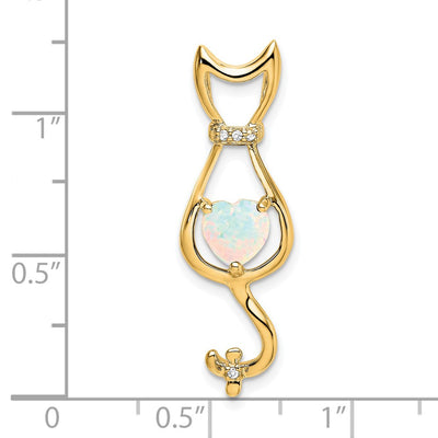 14K Created Opal and Diamond Cat Pendant