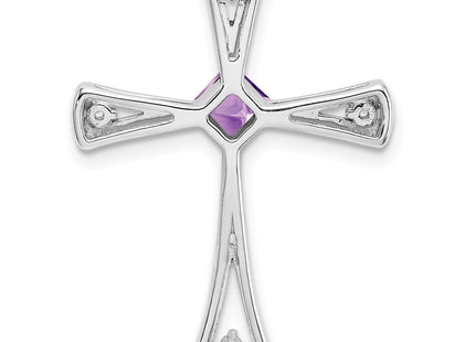 14k White Gold Amethyst and Diamond Cross Chain Slide (Style PM7031-AM-005-WA)