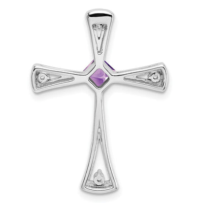 14K White Gold Amethyst and Diamond Cross Chain Slide, 26.75 x 20mm