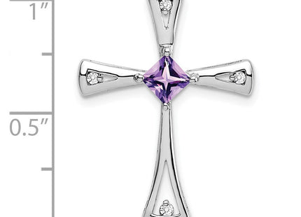 14k White Gold Amethyst and Diamond Cross Chain Slide (Style PM7031-AM-005-WA)
