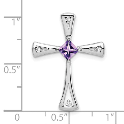 14K White Gold Amethyst and Diamond Cross Chain Slide, 26.75 x 20mm