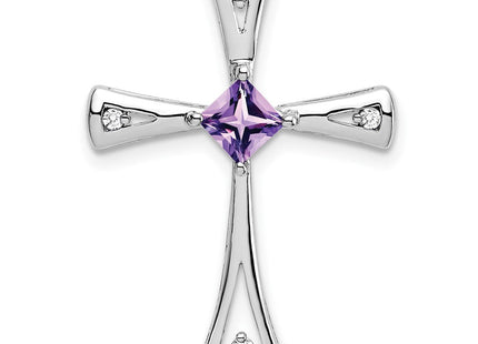 14k White Gold Amethyst and Diamond Cross Chain Slide (Style PM7031-AM-005-WA)