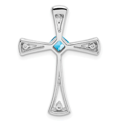 14K White Gold Blue Topaz and Diamond Cross Chain Slide, 26.75 x 20mm