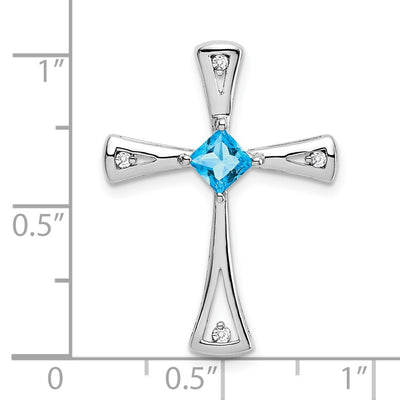 14K White Gold Blue Topaz and Diamond Cross Chain Slide, 26.75 x 20mm