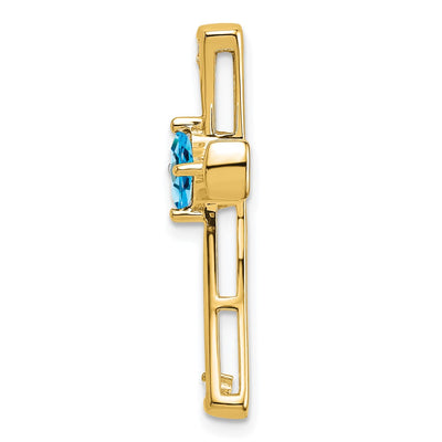 14K Blue Topaz and Diamond Cross Chain Slide