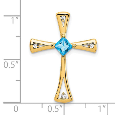14K Blue Topaz and Diamond Cross Chain Slide