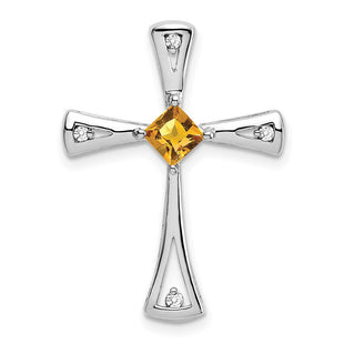 14k White Gold Citrine and Diamond Cross Chain Slide (Style PM7031-CI-005-WA)