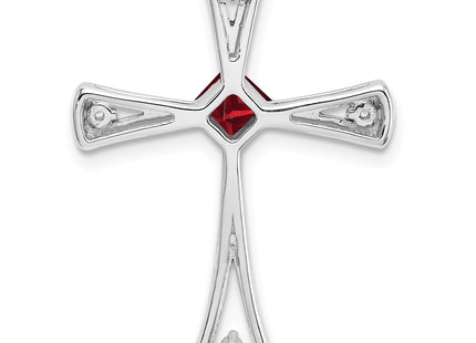 14k White Gold Garnet and Diamond Cross Chain Slide, 26.75 x 20mm