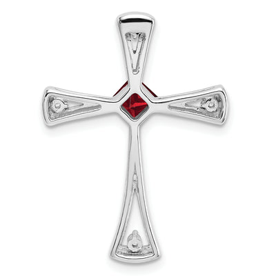 14K White Gold Garnet and Diamond Cross Chain Slide, 26.75 x 20mm