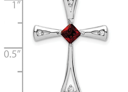 14k White Gold Garnet and Diamond Cross Chain Slide, 26.75 x 20mm