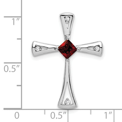 14K White Gold Garnet and Diamond Cross Chain Slide, 26.75 x 20mm