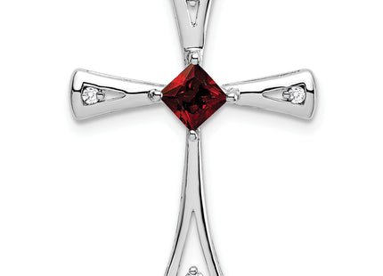 14k White Gold Garnet and Diamond Cross Chain Slide, 26.75 x 20mm
