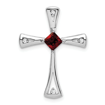 14K White Gold Garnet and Diamond Cross Chain Slide, 26.75 x 20mm