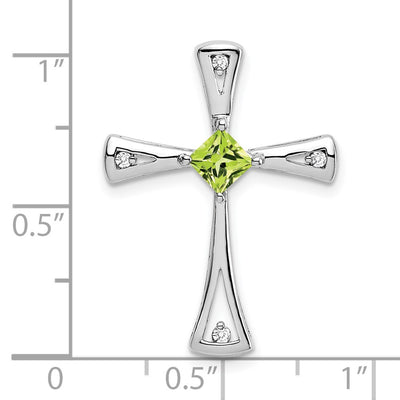 14K White Gold Peridot and Diamond Cross Chain Slide, 26.75 x 20mm