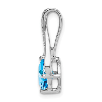 14K White Gold Blue Topaz and Diamond Pendant, 22 x 12.4mm